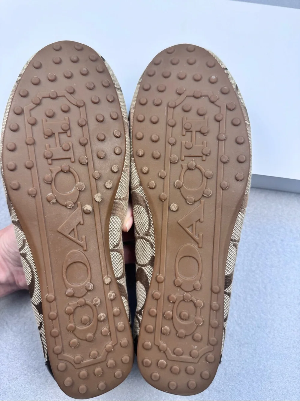 Coach Fortunata loafers with Dark Brown Trim and Gold-Tone Chain